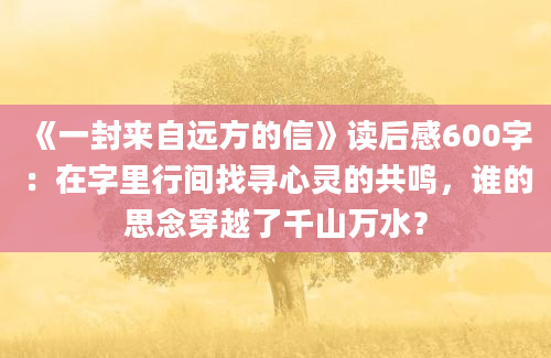 《一封来自远方的信》读后感600字：在字里行间找寻心灵的共鸣，谁的思念穿越了千山万水？