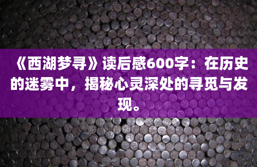 《西湖梦寻》读后感600字：在历史的迷雾中，揭秘心灵深处的寻觅与发现。