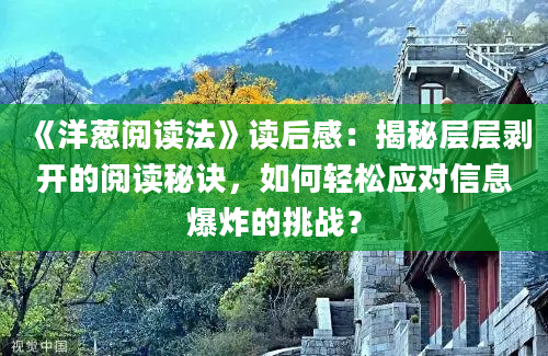 《洋葱阅读法》读后感：揭秘层层剥开的阅读秘诀，如何轻松应对信息爆炸的挑战？