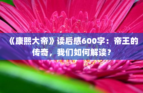 《康熙大帝》读后感600字：帝王的传奇，我们如何解读？