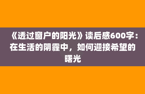 《透过窗户的阳光》读后感600字：在生活的阴霾中，如何迎接希望的曙光