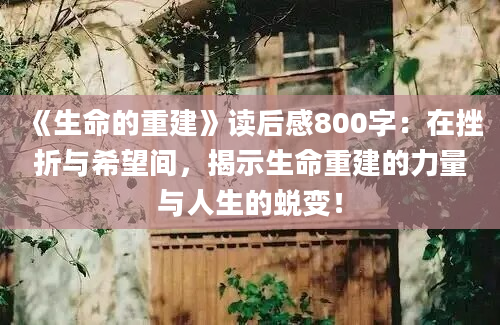 《生命的重建》读后感800字：在挫折与希望间，揭示生命重建的力量与人生的蜕变！