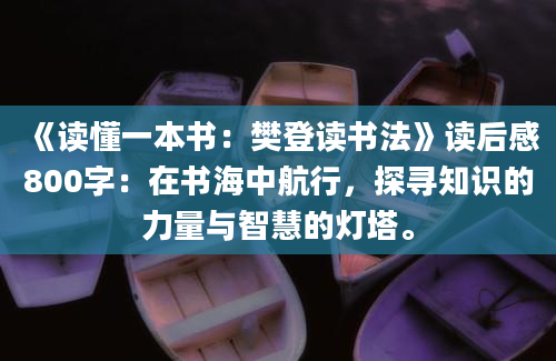 《读懂一本书：樊登读书法》读后感800字：在书海中航行，探寻知识的力量与智慧的灯塔。