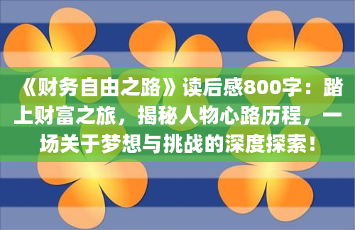 《财务自由之路》读后感800字：踏上财富之旅，揭秘人物心路历程，一场关于梦想与挑战的深度探索！