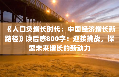 《人口负增长时代：中国经济增长新路径》读后感800字：迎接挑战，探索未来增长的新动力