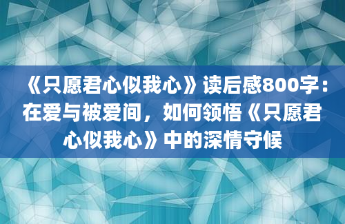 《只愿君心似我心》读后感800字：在爱与被爱间，如何领悟《只愿君心似我心》中的深情守候