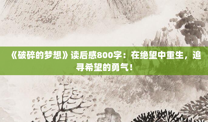 《破碎的梦想》读后感800字：在绝望中重生，追寻希望的勇气！