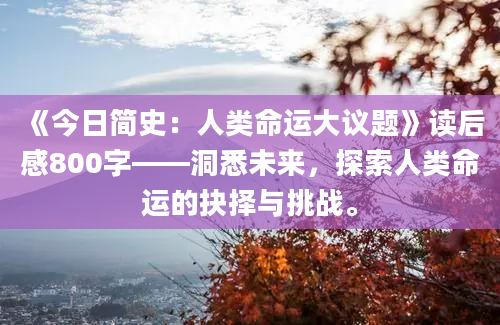 《今日简史：人类命运大议题》读后感800字——洞悉未来，探索人类命运的抉择与挑战。