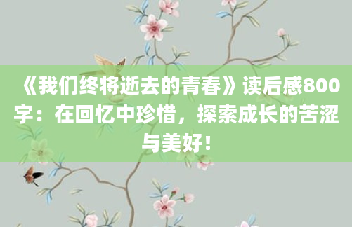 《我们终将逝去的青春》读后感800字：在回忆中珍惜，探索成长的苦涩与美好！