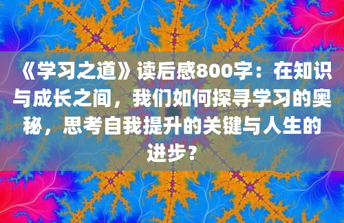 《学习之道》读后感800字：在知识与成长之间，我们如何探寻学习的奥秘，思考自我提升的关键与人生的进步？