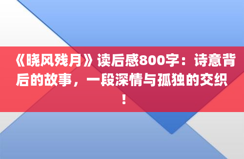 《晓风残月》读后感800字：诗意背后的故事，一段深情与孤独的交织！