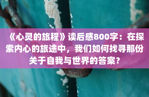 《心灵的旅程》读后感800字：在探索内心的旅途中，我们如何找寻那份关于自我与世界的答案？