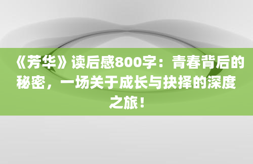 《芳华》读后感800字：青春背后的秘密，一场关于成长与抉择的深度之旅！