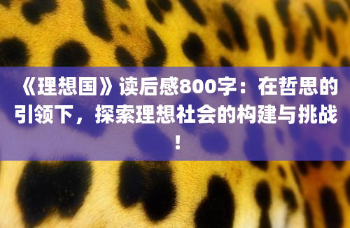 《理想国》读后感800字：在哲思的引领下，探索理想社会的构建与挑战！