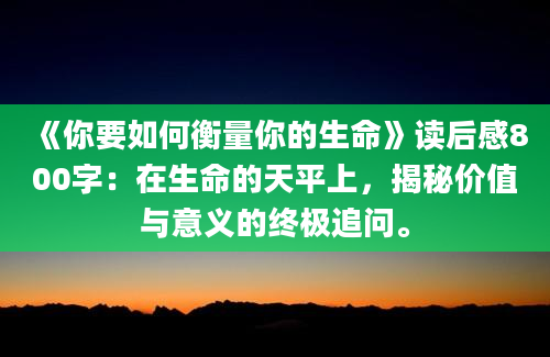 《你要如何衡量你的生命》读后感800字：在生命的天平上，揭秘价值与意义的终极追问。