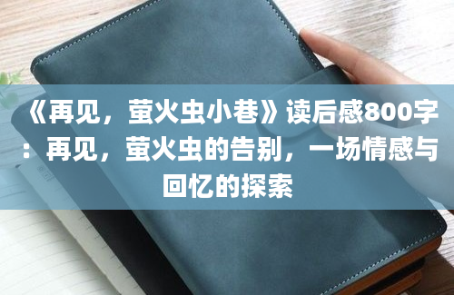 《再见，萤火虫小巷》读后感800字：再见，萤火虫的告别，一场情感与回忆的探索