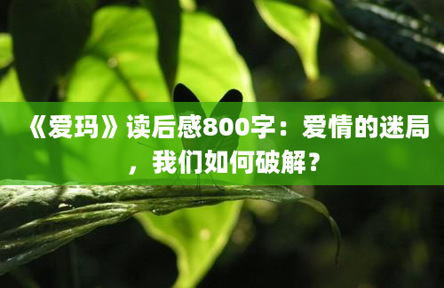 《爱玛》读后感800字：爱情的迷局，我们如何破解？