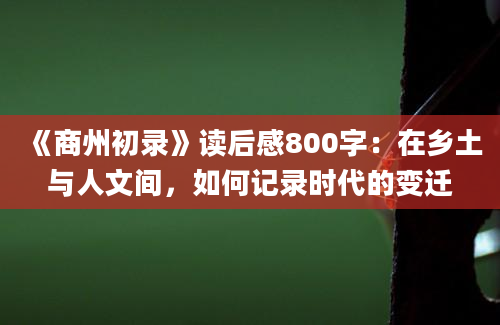 《商州初录》读后感800字：在乡土与人文间，如何记录时代的变迁