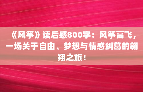 《风筝》读后感800字：风筝高飞，一场关于自由、梦想与情感纠葛的翱翔之旅！