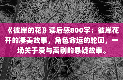 《彼岸的花》读后感800字：彼岸花开的凄美故事，角色命运的轮回，一场关于爱与离别的悬疑故事。