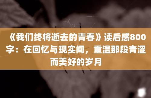 《我们终将逝去的青春》读后感800字：在回忆与现实间，重温那段青涩而美好的岁月