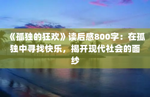 《孤独的狂欢》读后感800字：在孤独中寻找快乐，揭开现代社会的面纱