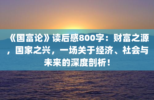 《国富论》读后感800字：财富之源，国家之兴，一场关于经济、社会与未来的深度剖析！