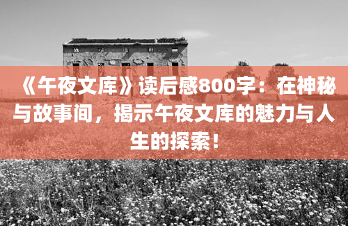 《午夜文库》读后感800字：在神秘与故事间，揭示午夜文库的魅力与人生的探索！