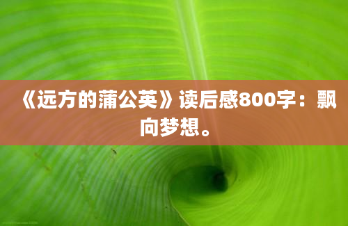 《远方的蒲公英》读后感800字：飘向梦想。