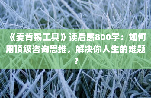 《麦肯锡工具》读后感800字：如何用顶级咨询思维，解决你人生的难题？