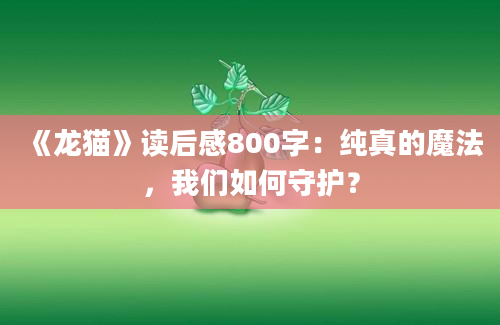 《龙猫》读后感800字：纯真的魔法，我们如何守护？