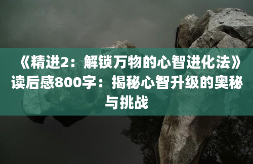 《精进2：解锁万物的心智进化法》读后感800字：揭秘心智升级的奥秘与挑战