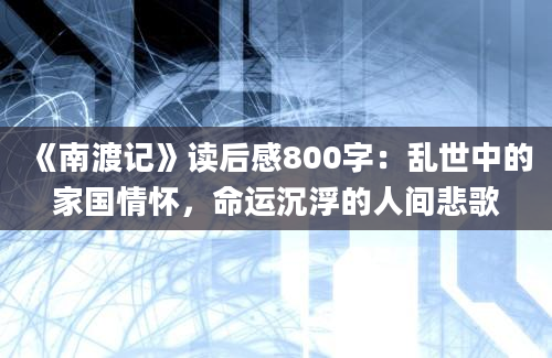 《南渡记》读后感800字：乱世中的家国情怀，命运沉浮的人间悲歌