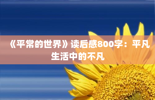 《平常的世界》读后感800字：平凡生活中的不凡