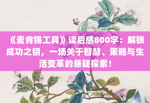 《麦肯锡工具》读后感800字：解锁成功之钥，一场关于智慧、策略与生活变革的悬疑探索！