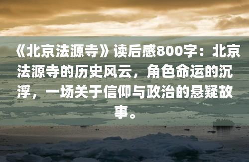 《北京法源寺》读后感800字：北京法源寺的历史风云，角色命运的沉浮，一场关于信仰与政治的悬疑故事。