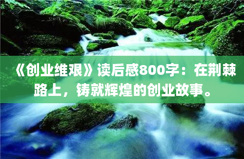 《创业维艰》读后感800字：在荆棘路上，铸就辉煌的创业故事。