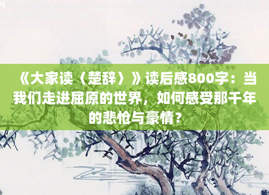 《大家读〈楚辞〉》读后感800字：当我们走进屈原的世界，如何感受那千年的悲怆与豪情？