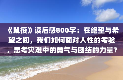 《鼠疫》读后感800字：在绝望与希望之间，我们如何面对人性的考验，思考灾难中的勇气与团结的力量？