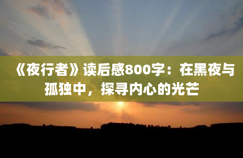 《夜行者》读后感800字：在黑夜与孤独中，探寻内心的光芒