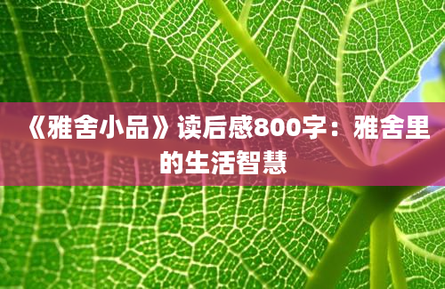 《雅舍小品》读后感800字：雅舍里的生活智慧