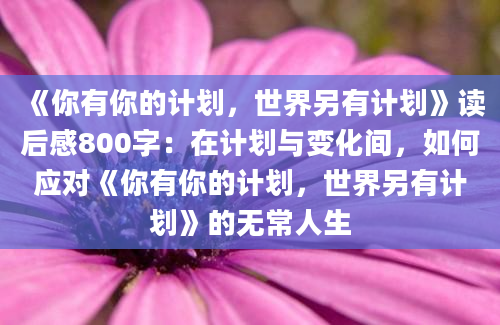 《你有你的计划，世界另有计划》读后感800字：在计划与变化间，如何应对《你有你的计划，世界另有计划》的无常人生