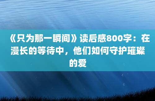 《只为那一瞬间》读后感800字：在漫长的等待中，他们如何守护璀璨的爱