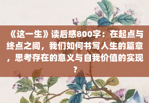 《这一生》读后感800字：在起点与终点之间，我们如何书写人生的篇章，思考存在的意义与自我价值的实现？