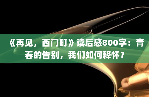 《再见，西门町》读后感800字：青春的告别，我们如何释怀？