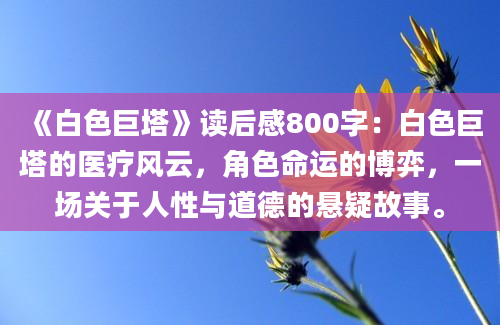 《白色巨塔》读后感800字：白色巨塔的医疗风云，角色命运的博弈，一场关于人性与道德的悬疑故事。