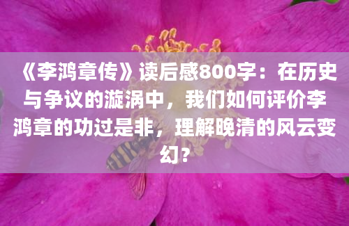 《李鸿章传》读后感800字：在历史与争议的漩涡中，我们如何评价李鸿章的功过是非，理解晚清的风云变幻？