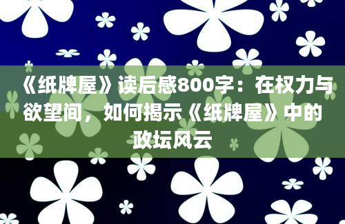 《纸牌屋》读后感800字：在权力与欲望间，如何揭示《纸牌屋》中的政坛风云