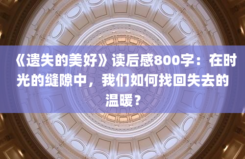 《遗失的美好》读后感800字：在时光的缝隙中，我们如何找回失去的温暖？