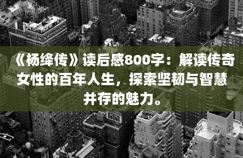 《杨绛传》读后感800字：解读传奇女性的百年人生，探索坚韧与智慧并存的魅力。